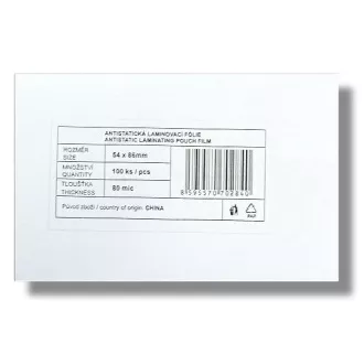 Laminovací folie 54x86mm 80mic 100ks Laminovací folie 54x86mm 80mic 100ks