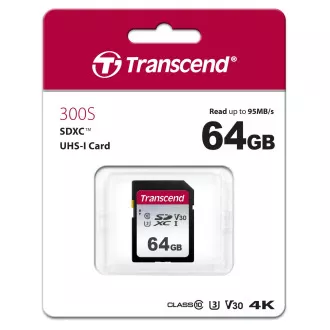 TRANSCEND SDXC karta 64GB 300S, UHS-I U3 V10 (R:100/W:25 MB/s) TRANSCEND SDXC karta 64GB 300S, UHS-I U3 V10 (R:100/W:25 MB/s)