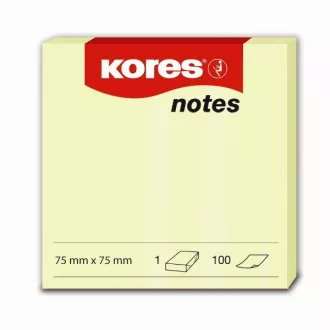 Bloček samolepící 75x75mm žlutý 100 listů Kores Bloček samolepící 75x75mm žlutý 100 listů Kores
