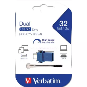VERBATIM Flash Drive 32GB Store 'n' Go Dual Drive USB 3.0/USB Type-C, modrá VERBATIM Flash Drive 32GB Store 'n' Go Dual Drive USB 3.0/USB Type-C, modrá
