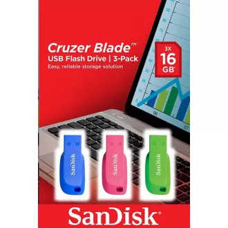 SanDisk Flash Disk 16GB Cruzer Blade (3-pack, 3x 16GB) USB 2.0, modrá, zelená, růžová SanDisk Flash Disk 16GB Cruzer Blade (3-pack, 3x 16GB) USB 2.0, modrá, zelená, růžová