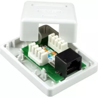 Zásuvka UTP 1x RJ45 Cat5E, duální svorkovnice, na omítku Zásuvka UTP 1x RJ45 Cat5E, duální svorkovnice, na omítku