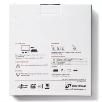 HITACHI LG - externí mechanika DVD-W/CD-RW/DVD±R/±RW/RAM GP60NS60, Slim, Silver, box+SW HITACHI LG - externí mechanika DVD-W/CD-RW/DVD±R/±RW/RAM GP60NS60, Slim, Silver, box+SW
