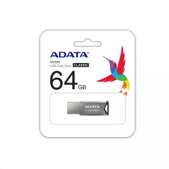 ADATA Flash Disk 64GB UV250, USB 2.0 Dash Drive, stříbrná ADATA Flash Disk 64GB UV250, USB 2.0 Dash Drive, stříbrná