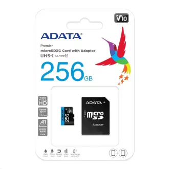 ADATA MicroSDHC karta 256GB UHS-I Class 10, Premier + adaptér ADATA MicroSDHC karta 256GB UHS-I Class 10, Premier + adaptér