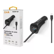 Aligator nabíječka do auta Turbo charge, 12/24 V, 2, 4 A, microUSB, 1x USB výstup, černá