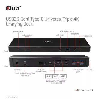 Club3D Dokovací stanice USB-C 13v1, 2xDP, 3xHDMI, 1xUSB-C, 5xUSB, 1xRJ45, 1x3.5mm, černá Club3D Dokovací stanice USB-C 13v1, 2xDP, 3xHDMI, 1xUSB-C, 5xUSB, 1xRJ45, 1x3.5mm, černá