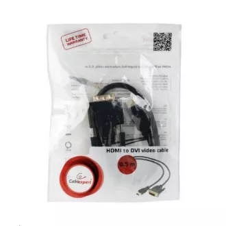 GEMBIRD Kabel HDMI-DVI 0, 5m, 1.3, M/M stíněný, zlacené kontakty GEMBIRD Kabel HDMI-DVI 0, 5m, 1.3, M/M stíněný, zlacené kontakty