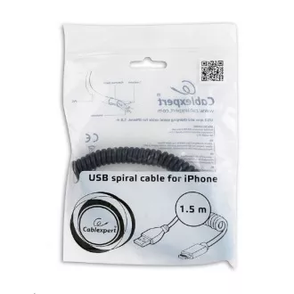 GEMBIRD Kabel USB A Male/Lightning Male, 1, 5m, černý, kroucený GEMBIRD Kabel USB A Male/Lightning Male, 1, 5m, černý, kroucený