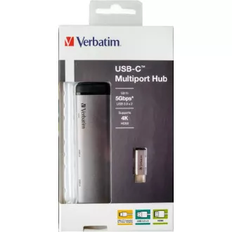 VERBATIM Dokovací stanice USB-C 4v1, 1x HDMI, 1xUSB-C, 2xUSB, šedá