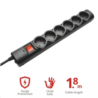 TRUST Surge Protector, Prodlužovací přívod, přepěťová ochrana 6 portů TRUST Surge Protector, Prodlužovací přívod, přepěťová ochrana 6 portů