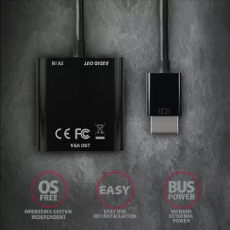 AXAGON RVH-VGAN, HDMI -> VGA redukce / adaptér, FullHD, audio výstup, micro USB nap. konektor AXAGON RVH-VGAN, HDMI -> VGA redukce / adaptér, FullHD, audio výstup, micro USB nap. konektor