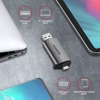 AXAGON CRE-SAC, USB3.2 Gen 1 Type-C + Type-A externí čtečka karet SD/microSD, podpora UHS-I AXAGON CRE-SAC, USB3.2 Gen 1 Type-C + Type-A externí čtečka karet SD/microSD, podpora UHS-I