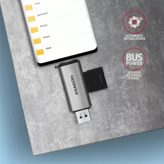 AXAGON CRE-SAC, USB3.2 Gen 1 Type-C + Type-A externí čtečka karet SD/microSD, podpora UHS-I AXAGON CRE-SAC, USB3.2 Gen 1 Type-C + Type-A externí čtečka karet SD/microSD, podpora UHS-I