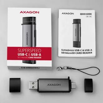 AXAGON CRE-SAC, USB3.2 Gen 1 Type-C + Type-A externí čtečka karet SD/microSD, podpora UHS-I AXAGON CRE-SAC, USB3.2 Gen 1 Type-C + Type-A externí čtečka karet SD/microSD, podpora UHS-I