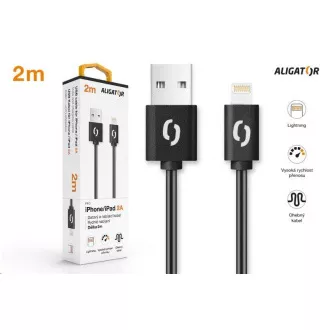 Aligator datový a nabíjecí kabel, konektor Lightning, 2A, 2m, černá Aligator datový a nabíjecí kabel, konektor Lightning, 2A, 2m, černá