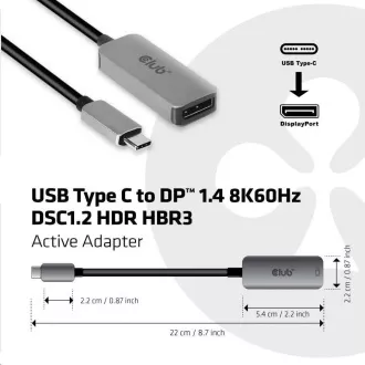 Club3D Adaptér aktivní USB-C na DisplayPort 1.4, 8K60Hz DSC1.2 HDR HBR3 Club3D Adaptér aktivní USB-C na DisplayPort 1.4, 8K60Hz DSC1.2 HDR HBR3