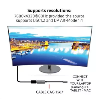 Club3D Adaptér aktivní USB-C na DisplayPort 1.4, 8K60Hz DSC1.2 HDR HBR3 Club3D Adaptér aktivní USB-C na DisplayPort 1.4, 8K60Hz DSC1.2 HDR HBR3