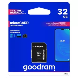 GOODRAM MicroSDHC karta 32GB M1AA, UHS-I Class 10, U1 + adaptér GOODRAM MicroSDHC karta 32GB M1AA, UHS-I Class 10, U1 + adaptér