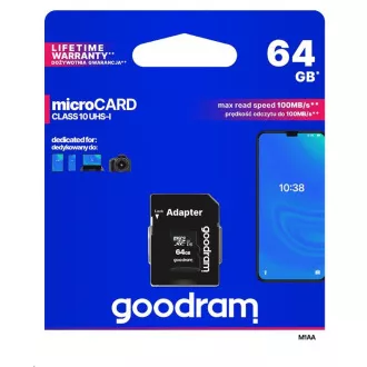 GOODRAM MicroSDXC karta 64GB M1AA, UHS-I Class 10, U1 + adaptér GOODRAM MicroSDXC karta 64GB M1AA, UHS-I Class 10, U1 + adaptér