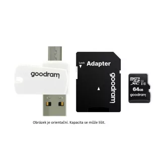 GOODRAM microSDXC karta 64GB M1A4 All-in-one (R:100/W:10 MB/s), UHS-I Class 10, U1 + Adapter + OTG card reader/čtečka GOODRAM microSDXC karta 64GB M1A4 All-in-one (R:100/W:10 MB/s), UHS-I Class 10, U1 + Adapter + OTG card reader/čtečka