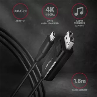 AXAGON RVC-DPC, USB-C -> DisplayPort redukce / kabel 1.8m, 4K/60Hz AXAGON RVC-DPC, USB-C -> DisplayPort redukce / kabel 1.8m, 4K/60Hz