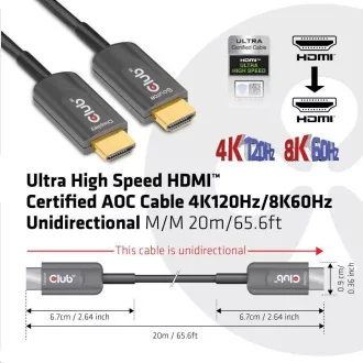 Club3D Kabel prodlužovací Ultra Rychlý HDMI™ Certifikovaný AOC kabel 8K60Hz (M/M), 4K120Hz, 20m, černá Club3D Kabel prodlužovací Ultra Rychlý HDMI™ Certifikovaný AOC kabel 8K60Hz (M/M), 4K120Hz, 20m, černá