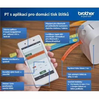 BROTHER tiskárna štítků PT-P300 - 12mm, pásky TZe, BT, iOS 9, Android 4.1 a vyšší, Apple MFi, BT ver 2.1, 20mm/s BROTHER tiskárna štítků PT-P300 - 12mm, pásky TZe, BT, iOS 9, Android 4.1 a vyšší, Apple MFi, BT ver 2.1, 20mm/s
