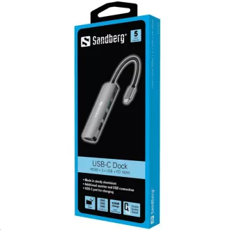 Sandberg dokovací stanice USB-C -> HDMI + 3x USB + PD 100W Sandberg dokovací stanice USB-C -> HDMI + 3x USB + PD 100W