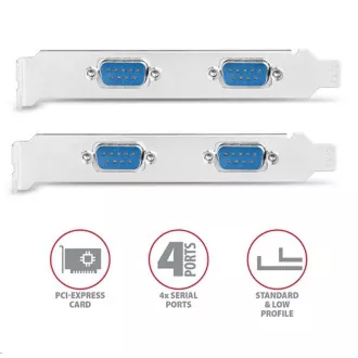AXAGON PCEA-S4N, PCIe řadič - 4x sériový port (RS232) 250 kbps, vč. LP