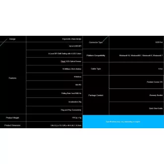 ACER Predator CESTUS 315 - herní myš, 4 levels DPI 800-6500dpi, Pixart 3325 senzor, IPS/speed 100, 8 tlačítek