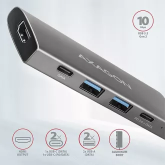 AXAGON HMC-5G2, USB 10Gbps hub, porty 2x USB-A, 2x USB-C, HDMI 4k/60, PD 100W, kabel USB-C 13cm AXAGON HMC-5G2, USB 10Gbps hub, porty 2x USB-A, 2x USB-C, HDMI 4k/60, PD 100W, kabel USB-C 13cm
