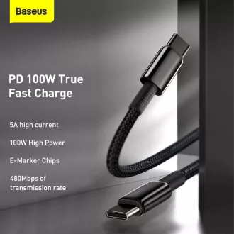 Baseus Tungsten Gold rychlonabíjecí / datový kabel USB-C na USB-C 100W 1m, černá Baseus Tungsten Gold rychlonabíjecí / datový kabel USB-C na USB-C 100W 1m, černá