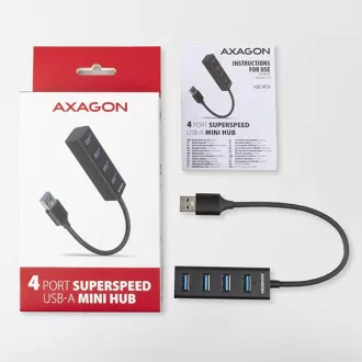 AXAGON HUE-M1A, 4x USB 3.2 Gen 1 MINI hub, kovový, kabel USB-A 20cm AXAGON HUE-M1A, 4x USB 3.2 Gen 1 MINI hub, kovový, kabel USB-A 20cm