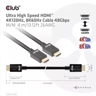 Club3D Kabel Ultra Rychlý HDMI™, 4K120Hz, 8K60Hz Cable 48Gbps (M/M), 28AWG, 4m Club3D Kabel Ultra Rychlý HDMI™, 4K120Hz, 8K60Hz Cable 48Gbps (M/M), 28AWG, 4m