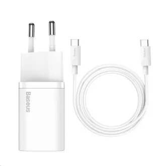 Baseus Super Si rychlonabíječka 1C 25W EU + kabel Type-C/Type-C 3A 1m bílá