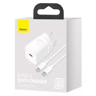 Baseus Super Si rychlonabíječka 1C 25W EU + kabel Type-C/Type-C 3A 1m bílá