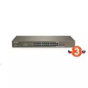 Tenda TEG1024F - 22-port Gigabit Ethernet Switch + 2x Combo SFP/RJ45, 10/100/1000 Mbps, Fanless, Rackmount, Kov - Rozbalené