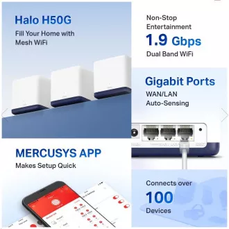 MERCUSYS Halo H50G(3-pack) Aginet WiFi5 Mesh (AC1900, 2, 4GHz/5GHz, 3xGbELAN/WAN) MERCUSYS Halo H50G(3-pack) Aginet WiFi5 Mesh (AC1900, 2, 4GHz/5GHz, 3xGbELAN/WAN)