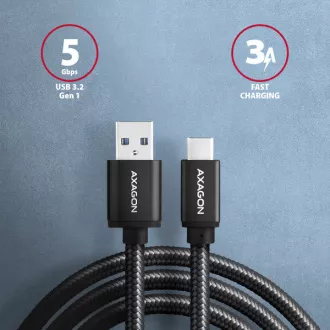 AXAGON BUCM3-AM20AB, SPEED kabel USB-C <-> USB-A, 2m, USB 3.2 Gen 1, 3A, ALU, oplet, černý AXAGON BUCM3-AM20AB, SPEED kabel USB-C <-> USB-A, 2m, USB 3.2 Gen 1, 3A, ALU, oplet, černý
