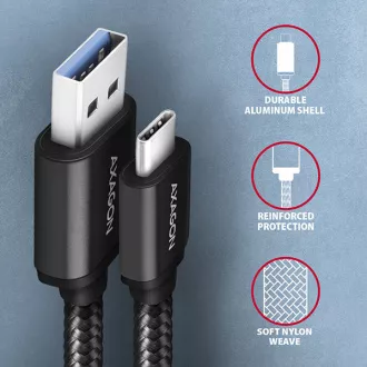 AXAGON BUCM3-AM20AB, SPEED kabel USB-C <-> USB-A, 2m, USB 3.2 Gen 1, 3A, ALU, oplet, černý AXAGON BUCM3-AM20AB, SPEED kabel USB-C <-> USB-A, 2m, USB 3.2 Gen 1, 3A, ALU, oplet, černý