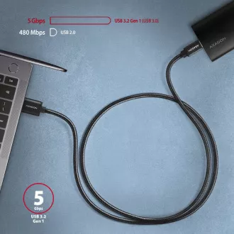 AXAGON BUCM3-AM20AB, SPEED kabel USB-C <-> USB-A, 2m, USB 3.2 Gen 1, 3A, ALU, oplet, černý AXAGON BUCM3-AM20AB, SPEED kabel USB-C <-> USB-A, 2m, USB 3.2 Gen 1, 3A, ALU, oplet, černý