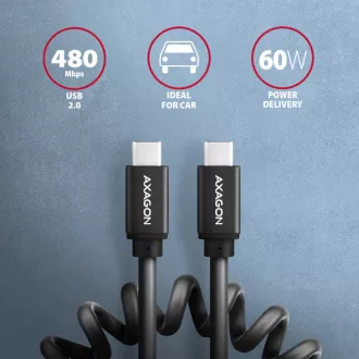 AXAGON BUCM-CM10TB, TWISTER kabel USB-C <-> USB-C, 0.6m, USB 2.0, PD 60W 3A, ALU, tpe, černý AXAGON BUCM-CM10TB, TWISTER kabel USB-C <-> USB-C, 0.6m, USB 2.0, PD 60W 3A, ALU, tpe, černý