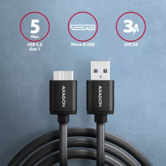 AXAGON BUMM3-AM10AB, SPEED kabel Micro-B USB <-> USB-A, 1m, USB 3.2 Gen 1, 3A, ALU, tpe, černý AXAGON BUMM3-AM10AB, SPEED kabel Micro-B USB <-> USB-A, 1m, USB 3.2 Gen 1, 3A, ALU, tpe, černý
