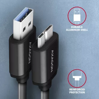 AXAGON BUMM3-AM10AB, SPEED kabel Micro-B USB <-> USB-A, 1m, USB 3.2 Gen 1, 3A, ALU, tpe, černý AXAGON BUMM3-AM10AB, SPEED kabel Micro-B USB <-> USB-A, 1m, USB 3.2 Gen 1, 3A, ALU, tpe, černý