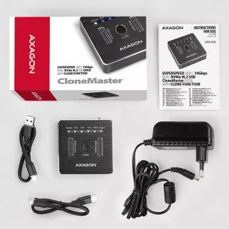 AXAGON ADSA-M2C, USB-C 10Gbps dokovací stanice pro 2× M.2 NVMe SSD s funkcí klonování AXAGON ADSA-M2C, USB-C 10Gbps dokovací stanice pro 2× M.2 NVMe SSD s funkcí klonování