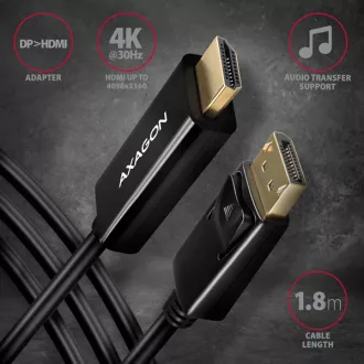 AXAGON RVD-HI14C2, DisplayPort -> HDMI 1.4 redukce / kabel 1.8m, 4K/30Hz