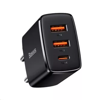 Baseus kompaktní rychlonabíjecí adaptér 2x USB-A, 1x Type-C 30W černá Baseus kompaktní rychlonabíjecí adaptér 2x USB-A, 1x Type-C 30W černá