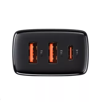 Baseus kompaktní rychlonabíjecí adaptér 2x USB-A, 1x Type-C 30W černá Baseus kompaktní rychlonabíjecí adaptér 2x USB-A, 1x Type-C 30W černá