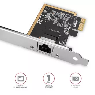 AXAGON PCEE-GRF, PCIe síťová karta - 1x Gigabit Ethernet port (RJ-45), Realtek 8111F, vč. LP AXAGON PCEE-GRF, PCIe síťová karta - 1x Gigabit Ethernet port (RJ-45), Realtek 8111F, vč. LP